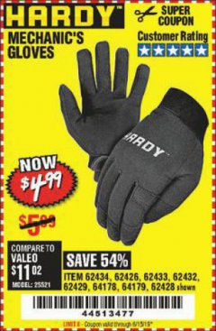 Harbor Freight Coupon MECHANIC'S GLOVES Lot No. 62434/62426/62433/62432/62429/64178/64179/62428 Expired: 6/15/19 - $4.99