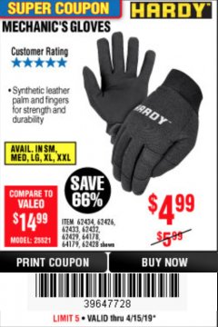 Harbor Freight Coupon MECHANIC'S GLOVES Lot No. 62434/62426/62433/62432/62429/64178/64179/62428 Expired: 4/15/19 - $4.99