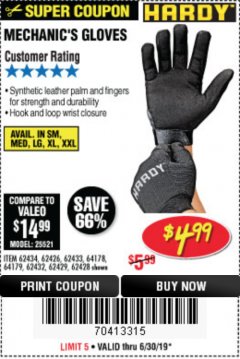 Harbor Freight Coupon MECHANIC'S GLOVES Lot No. 62434/62426/62433/62432/62429/64178/64179/62428 Expired: 6/30/19 - $4.99