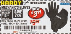 Harbor Freight Coupon MECHANIC'S GLOVES Lot No. 62434/62426/62433/62432/62429/64178/64179/62428 Expired: 12/31/19 - $3.99