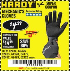 Harbor Freight Coupon MECHANIC'S GLOVES Lot No. 62434/62426/62433/62432/62429/64178/64179/62428 Expired: 12/2/19 - $4.99
