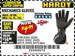 Harbor Freight Coupon MECHANIC'S GLOVES Lot No. 62434/62426/62433/62432/62429/64178/64179/62428 Expired: 6/30/20 - $4.99