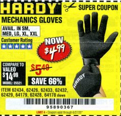 Harbor Freight Coupon MECHANIC'S GLOVES Lot No. 62434/62426/62433/62432/62429/64178/64179/62428 Expired: 6/30/20 - $4.99