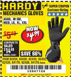 Harbor Freight Coupon MECHANIC'S GLOVES Lot No. 62434/62426/62433/62432/62429/64178/64179/62428 Expired: 6/28/20 - $4.99