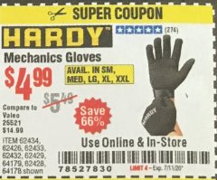 Harbor Freight Coupon MECHANIC'S GLOVES Lot No. 62434/62426/62433/62432/62429/64178/64179/62428 Expired: 7/11/20 - $4.99