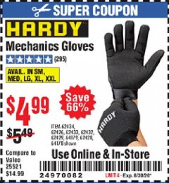 Harbor Freight Coupon MECHANIC'S GLOVES Lot No. 62434/62426/62433/62432/62429/64178/64179/62428 Expired: 8/30/20 - $4.99
