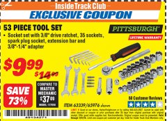 Harbor Freight ITC Coupon 53 PIECE TOOL KIT Lot No. 63339/65976 Expired: 1/31/19 - $9.99