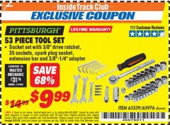 Harbor Freight ITC Coupon 53 PIECE TOOL KIT Lot No. 63339/65976 Expired: 5/31/19 - $9.99