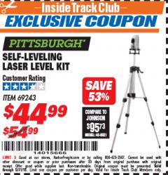 Harbor Freight ITC Coupon SELF-LEVELING LASER LEVEL KIT Lot No. 69243 Expired: 5/31/18 - $44.99