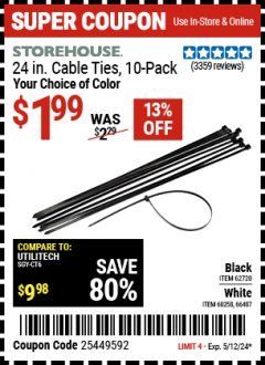 Harbor Freight Coupon 24" HEAVY DUTY CABLE TIES PACK OF 10 Lot No. 62717/62720 Expired: 5/12/24 - $1.99