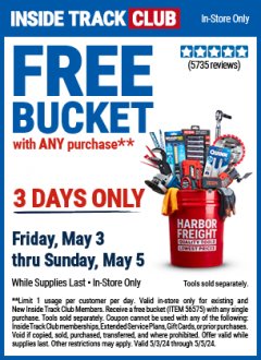 Harbor Freight FREE Coupon 5 GALLON BUCKET Lot No. 47523 Expired: 5/3/24 - FWP