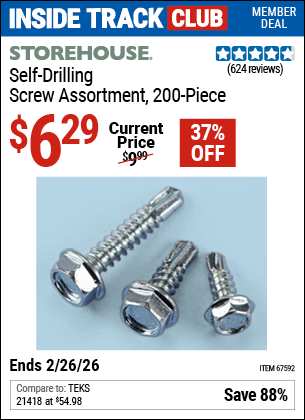 www.hfqpdb.com - STOREHOUSE SELF-DRILLING SCREW ASSORTMENT, 200-PIECE Lot No. 67592