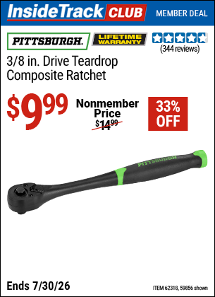 www.hfqpdb.com - PITTSBURGH 3/8 IN. DRIVE TEARDROP COMPOSITE RATCHET Lot No. 59856/62318