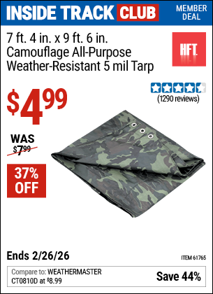 www.hfqpdb.com - HFT 7 FT. 4 IN. X 9 FT. 6 IN. CAMOUFLAGE ALL-PURPOSE/WEATHER-RESISTANT 5 MIL TARP Lot No. 61765