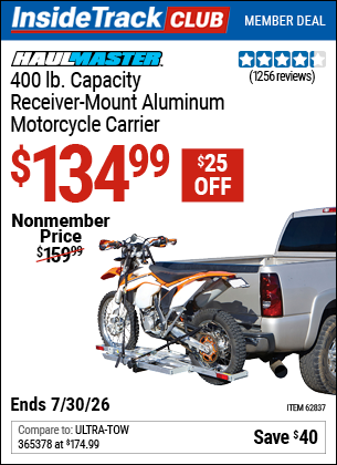 www.hfqpdb.com - HAUL-MASTER 400 LB. CAPACITY RECEIVER-MOUNT ALUMINUM MOTORCYCLE CARRIER Lot No. 62837