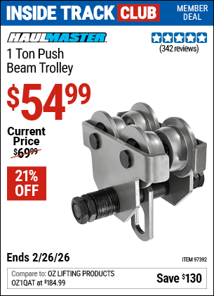 www.hfqpdb.com - HAUL-MASTER 1 TON PUSH BEAM TROLLEY Lot No. 97392