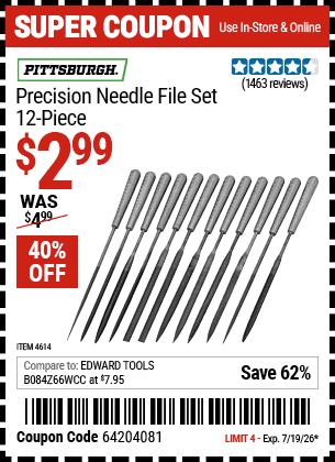 www.hfqpdb.com - CENTRAL FORGE PRECISION NEEDLE FILE SET, 12-PIECE Lot No. 4614
