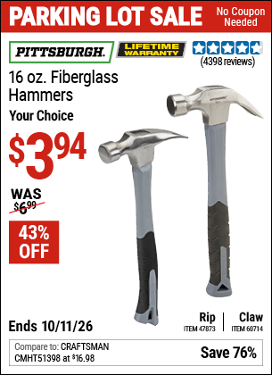 www.hfqpdb.com - PITTSBURGH 16 OZ. FIBERGLASS HAMMER Lot No. 47873/60714