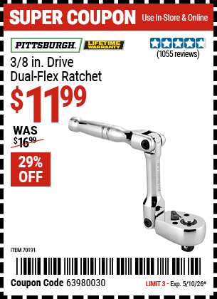 www.hfqpdb.com - PITTSBURGH 3/8 IN. DRIVE DUAL-FLEX RATCHET Lot No. 70191/96369
