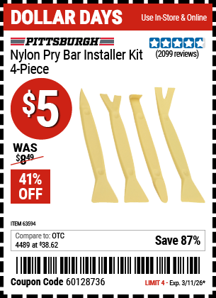 www.hfqpdb.com - PITTSBURGH NYLON PRY BAR INSTALLER KIT, 4-PIECE Lot No. 63594