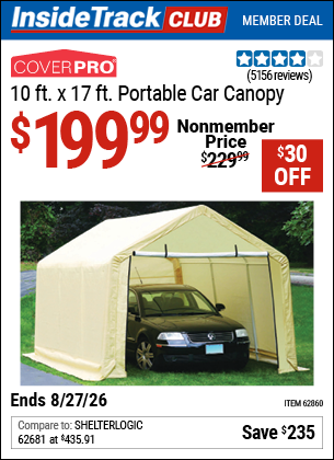 www.hfqpdb.com - COVERPRO 10 FT. X 17 FT. PORTABLE CAR CANOPY Lot No. 62860
