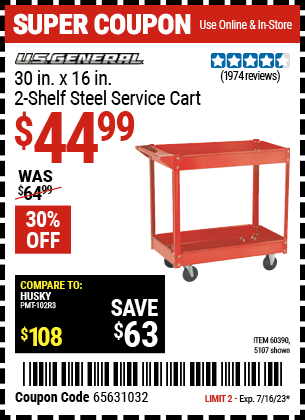 30 in. x 16 in. Three Shelf Steel Service Cart, Red