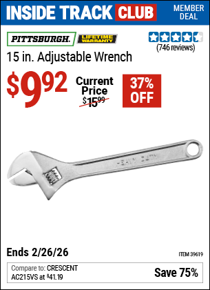 www.hfqpdb.com - PITTSBURGH 15 IN. ADJUSTABLE WRENCH Lot No. 39619