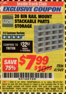 20 Bin Rail Mount Stackable Parts Storage