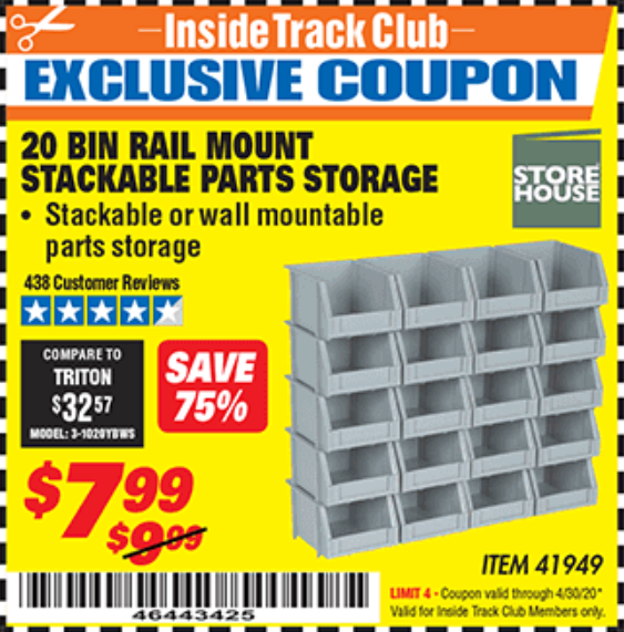 20 Bin Rail Mount Stackable Parts Storage