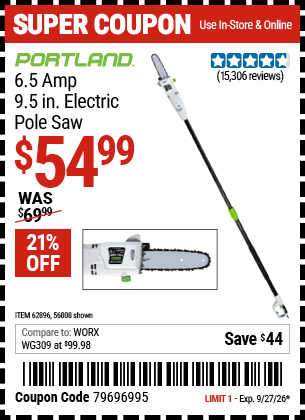 www.hfqpdb.com - PORTLAND 6.5 AMP, 9.5 IN. ELECTRIC POLE SAW Lot No. 56808/62896/63190