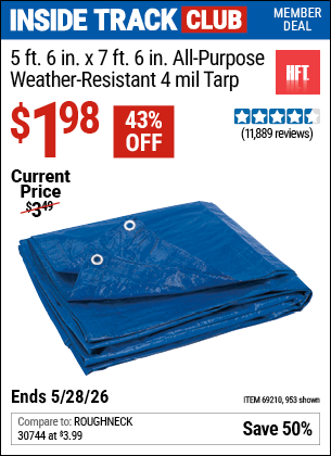 www.hfqpdb.com - HFT 5 FT. 6 IN. X 7 FT. 6 IN. BLUE ALL-PURPOSE WEATHER-RESISTANT 4 MIL TARP Lot No. 953/69210