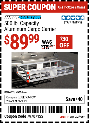 www.hfqpdb.com - HAUL-MASTER 500 LB. CAPACITY ALUMINUM CARGO CARRIER Lot No. 92655/60771
