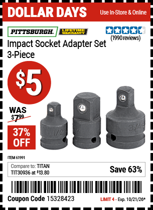 www.hfqpdb.com - PITTSBURGH IMPACT SOCKET ADAPTER SET, 3-PIECE Lot No. 61991
