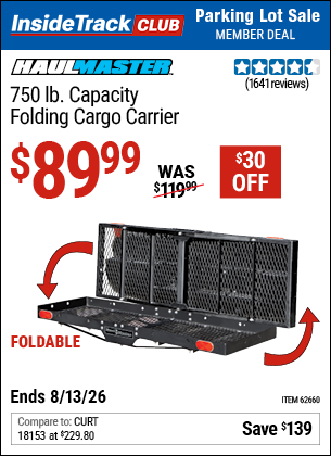 www.hfqpdb.com - HAUL-MASTER 750 LB. CAPACITY FOLDING CARGO CARRIER Lot No. 62660