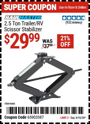 www.hfqpdb.com - HAUL-MASTER 2.5 TON TRAILER/RV SCISSOR STABILIZER Lot No. 96406
