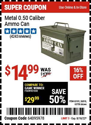 Harbor Freight .50 CAL METAL AMMO CAN coupon