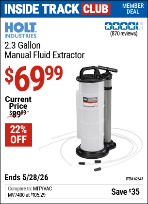 www.hfqpdb.com - HOLT INDUSTRIES 2.3 GALLON MANUAL FLUID EXTRACTOR Lot No. 62643