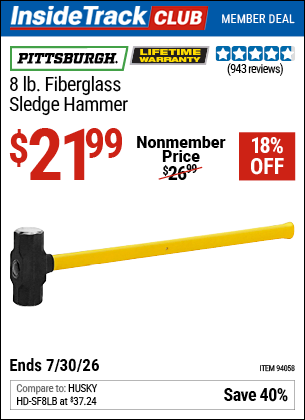 www.hfqpdb.com - PITTSBURGH 8 LB. FIBERGLASS SLEDGE HAMMER Lot No. 94058