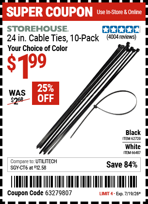 www.hfqpdb.com - STOREHOUSE 24 IN. CABLE TIES, 10-PACK Lot No. 62720/66487