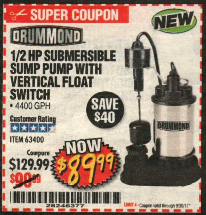 grill bacon sjæl Harbor Freight Tools Coupon Database - Free coupons, 25 percent off coupons,  toolbox coupons - 1/2 HP SUBMERSIBLE SUMP PUMP WITH HEAVY DUTY VERTICAL  FLOAT SWITCH