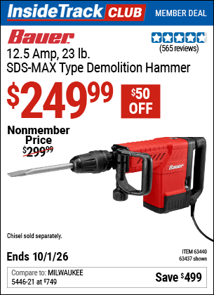 www.hfqpdb.com - BAUER 12.5 AMP, 23 LB. SDS-MAX TYPE DEMOLITION HAMMER Lot No. 63437/63440