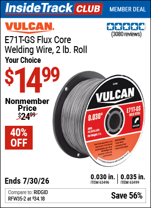 www.hfqpdb.com - VULCAN E71T-GS FLUX CORE WELDING WIRE, 2 LB. ROLL Lot No. 63496/63499