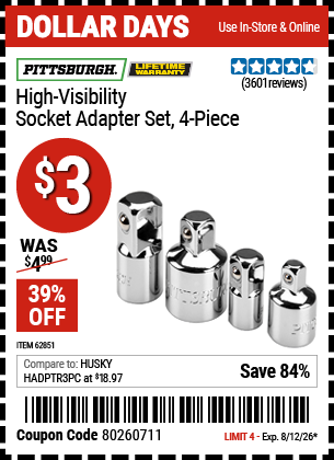 www.hfqpdb.com - PITTSBURGH HIGH-VISIBILITY SOCKET ADAPTER SET, 4-PIECE Lot No. 62851