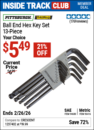 www.hfqpdb.com - PITTSBURGH BALL END HEX KEY SET, 13-PIECE Lot No. 94680/96416