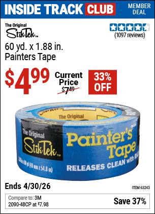 www.hfqpdb.com - STIKTEK 60 YD. X 1.88 IN. PAINTERS TAPE Lot No. 63243