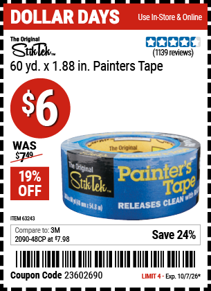 www.hfqpdb.com - STIKTEK 60 YD. X 1.88 IN. PAINTERS TAPE Lot No. 63243
