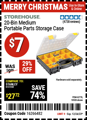 Harbor Freight Tools Coupon Database - Free coupons, 25 percent off  coupons, toolbox coupons - 20 BIN PORTABLE PARTS STORAGE CASE