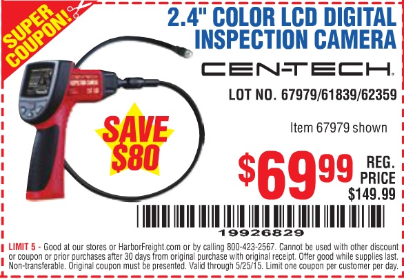 Harbor Freight Tools Coupon Database - Free Coupons 25 Percent Off Coupons Toolbox Coupons - 24 Lcd Digital Inspection Camera