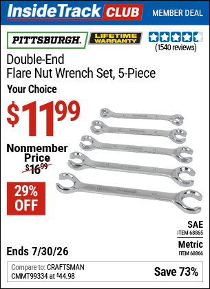www.hfqpdb.com - PITTSBURGH DOUBLE-END FLARE NUT WRENCH SET, 5-PIECE Lot No. 68865/68866