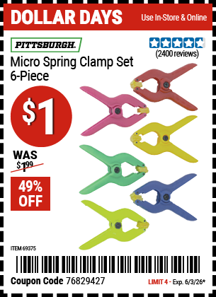 www.hfqpdb.com - PITTSBURGH MICRO SPRING CLAMP SET, 6-PIECE Lot No. 69375